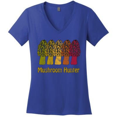 Mushroom Hunter Cute Gift Fun Morel Hunting Distressed Look Gift Women's V-Neck T-Shirt