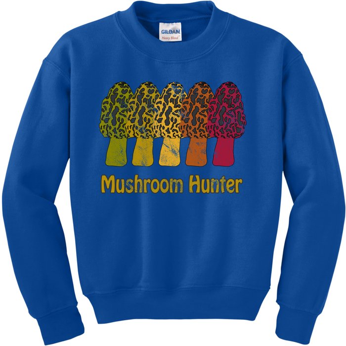 Mushroom Hunter Cute Gift Fun Morel Hunting Distressed Look Gift Kids Sweatshirt