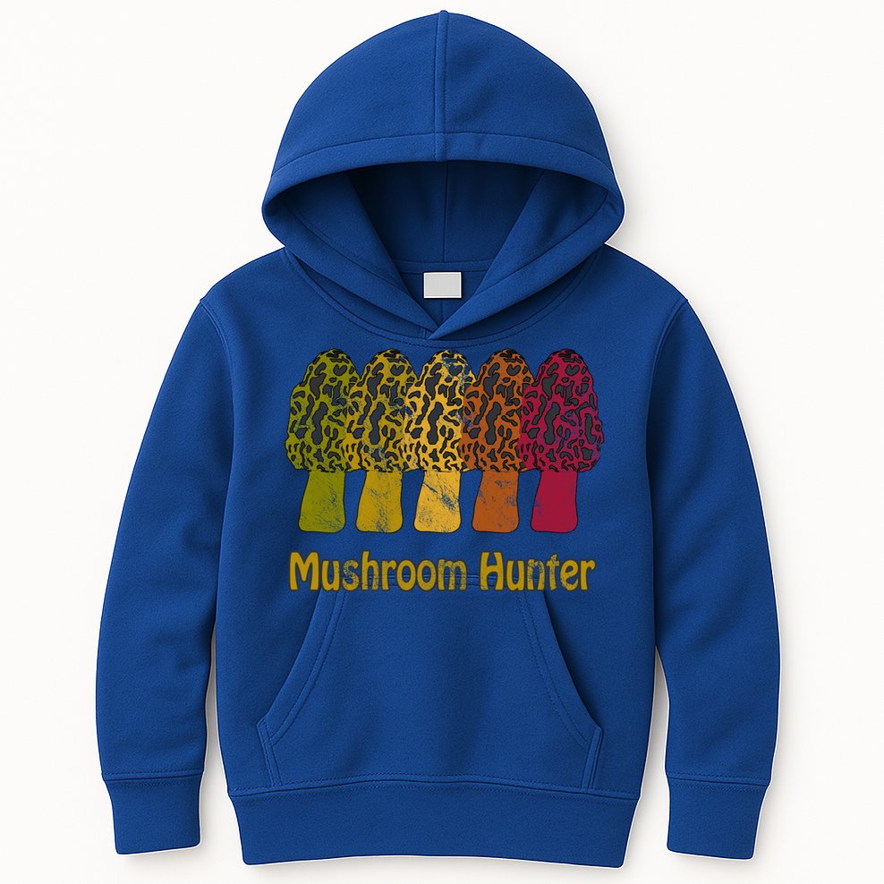 Mushroom Hunter Cute Gift Fun Morel Hunting Distressed Look Gift Kids Hoodie