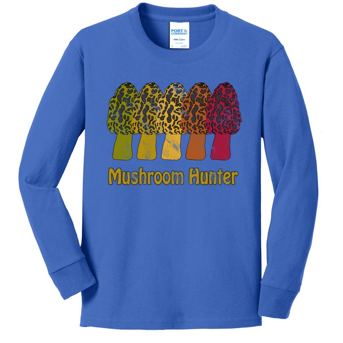 Mushroom Hunter Cute Gift Fun Morel Hunting Distressed Look Gift Kids Long Sleeve Shirt