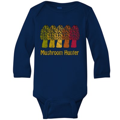 Mushroom Hunter Cute Gift Fun Morel Hunting Distressed Look Gift Baby Long Sleeve Bodysuit