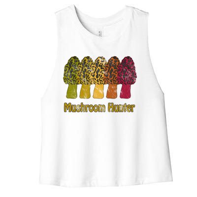 Mushroom Hunter Cute Gift Fun Morel Hunting Distressed Look Gift Women's Racerback Cropped Tank