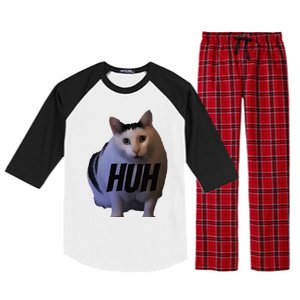 Meme Huh Cat Funny Raglan Sleeve Pajama Set