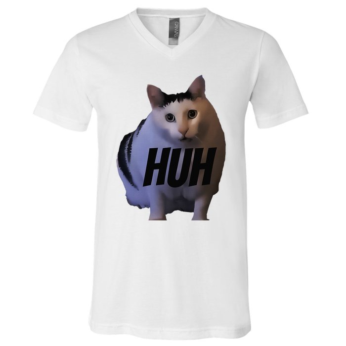 Meme Huh Cat Funny V-Neck T-Shirt