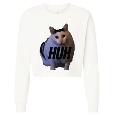 Meme Huh Cat Funny Cropped Pullover Crew