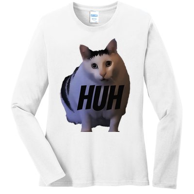 Meme Huh Cat Funny Ladies Long Sleeve Shirt