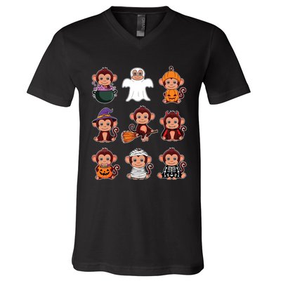 Monkey Halloween Costume Spooky Ghost Monkey Halloween V-Neck T-Shirt