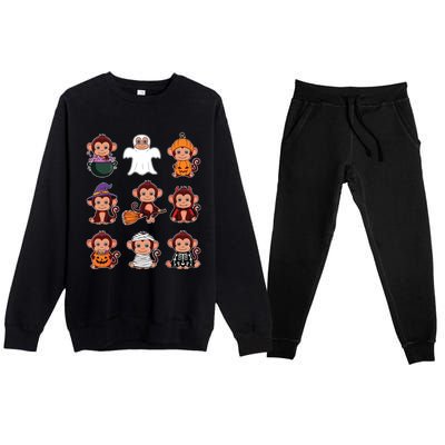 Monkey Halloween Costume Spooky Ghost Monkey Halloween Premium Crewneck Sweatsuit Set