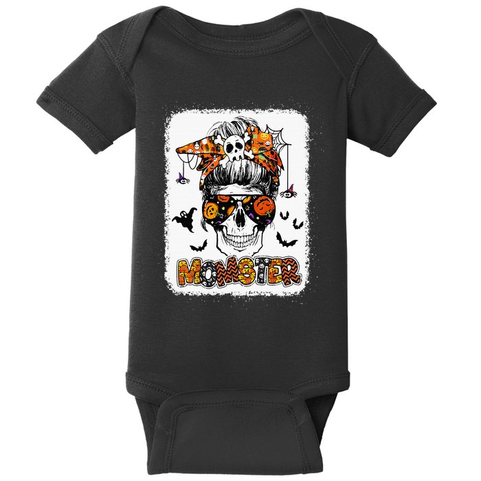 Momster Halloween Costume Skull Mom Messy Hair Bun Monster Baby Bodysuit