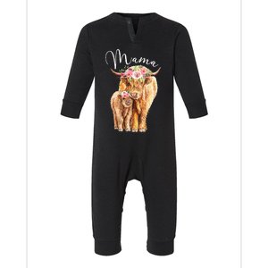 Mama Highland Cow With Baby Calf Floral Mothers Day Mom Gift Infant Fleece One Piece