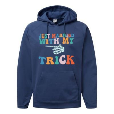 Matching Halloween Couples Just Married She Is My Trick Gift Performance Fleece Hoodie