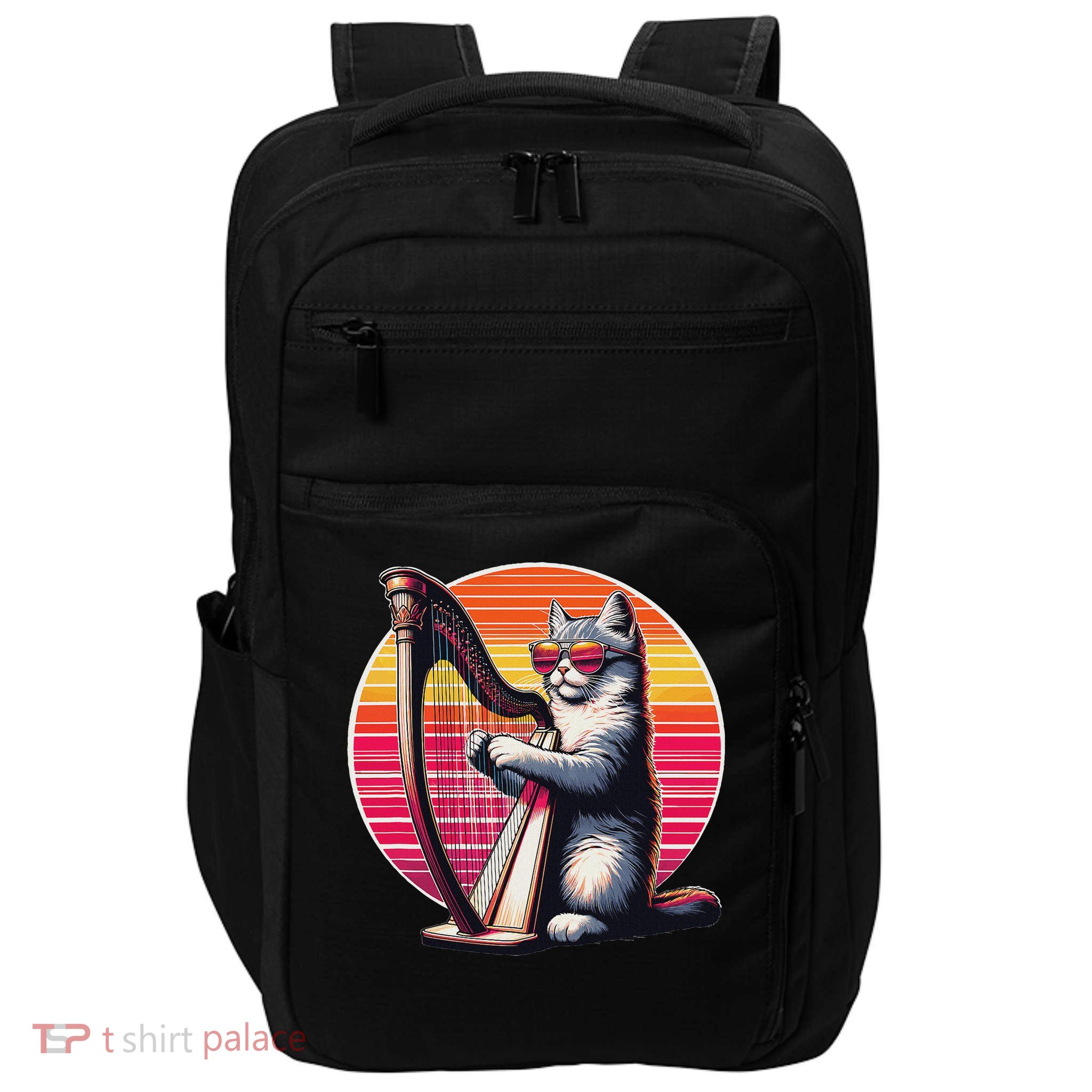 Musician Harpist Cat Wearing Sunglasses Cat Playing Harp Impact Tech Backpack