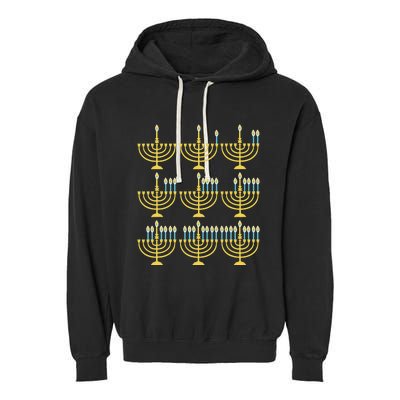 Menorah Hanukkah Challah Days Funny Pajama Family Matching  Garment-Dyed Fleece Hoodie