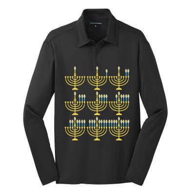 Menorah Hanukkah Challah Days Funny Pajama Family Matching  Silk Touch Performance Long Sleeve Polo