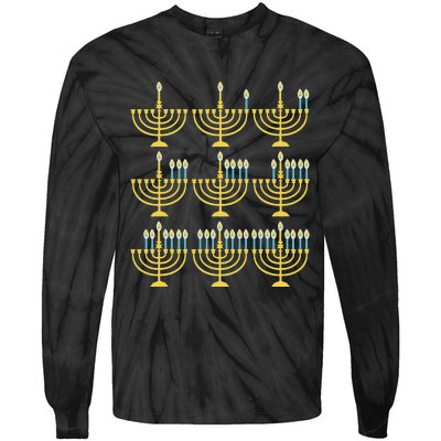 Menorah Hanukkah Challah Days Funny Pajama Family Matching  Tie-Dye Long Sleeve Shirt