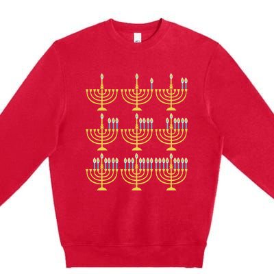 Menorah Hanukkah Challah Days Funny Pajama Family Matching  Premium Crewneck Sweatshirt