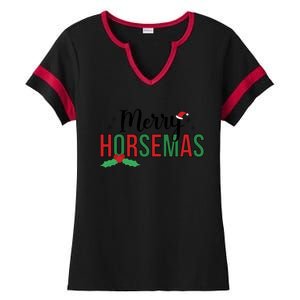 Merry Horsemas Christmas Horse Owner Horse Lover Xmas Great Gift Ladies Halftime Notch Neck Tee