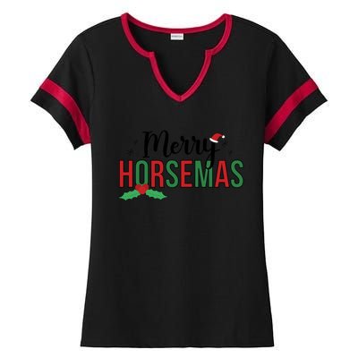 Merry Horsemas Christmas Horse Owner Horse Lover Xmas Great Gift Ladies Halftime Notch Neck Tee