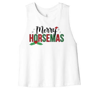 Merry Horsemas Christmas Horse Owner Horse Lover Xmas Great Gift Women's Racerback Cropped Tank