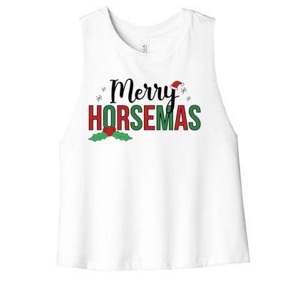 Merry Horsemas Christmas Horse Owner Horse Lover Xmas Great Gift Women's Racerback Cropped Tank