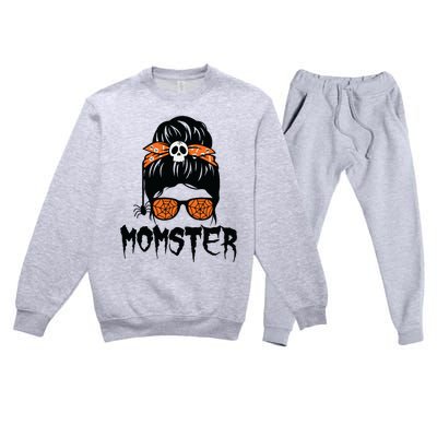 Momster Halloween Costume Skull Mom Messy Hair Bun Monster Premium Crewneck Sweatsuit Set