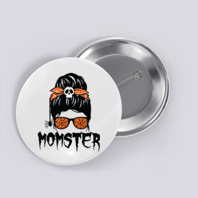 Momster Halloween Costume Skull Mom Messy Hair Bun Monster Button