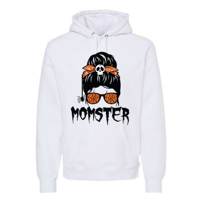 Momster Halloween Costume Skull Mom Messy Hair Bun Monster Premium Hoodie