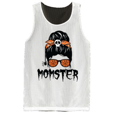 Momster Halloween Costume Skull Mom Messy Hair Bun Monster Mesh Reversible Basketball Jersey Tank