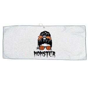 Momster Halloween Costume Skull Mom Messy Hair Bun Monster Large Microfiber Waffle Golf Towel