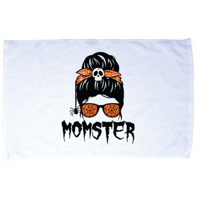 Momster Halloween Costume Skull Mom Messy Hair Bun Monster Microfiber Hand Towel