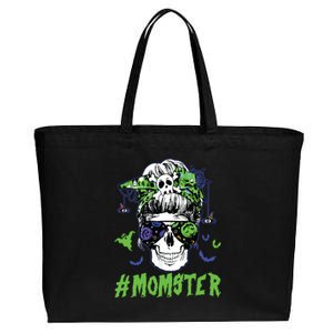 Momster Halloween Costume Skull Mom Messy Hair Bun Monster Cotton Canvas Jumbo Tote