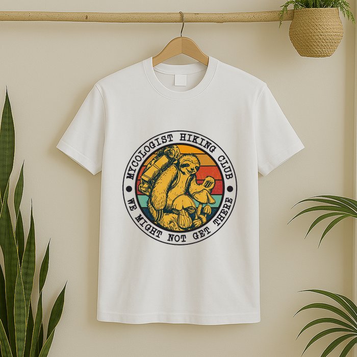 Mycologist Hiking Club We Might Not Get There Sloth T-Shirt
