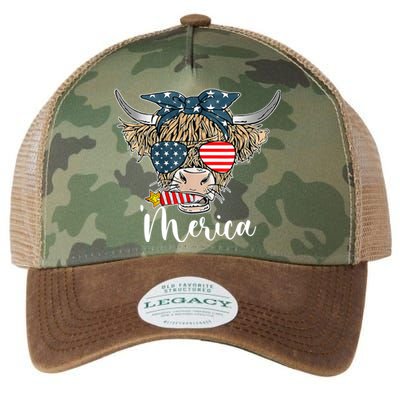 Merica Highland Cow With Bandana Patriotic 4th Of July Legacy Tie Dye Trucker Hat