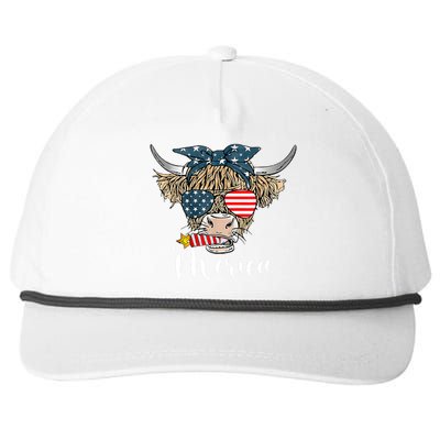 Merica Highland Cow With Bandana Patriotic 4th Of July Snapback Five-Panel Rope Hat