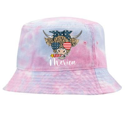 Merica Highland Cow With Bandana Patriotic 4th Of July Tie-Dyed Bucket Hat