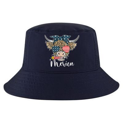 Merica Highland Cow With Bandana Patriotic 4th Of July Cool Comfort Performance Bucket Hat