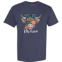 Merica Highland Cow With Bandana Patriotic 4th Of July Garment-Dyed Heavyweight T-Shirt