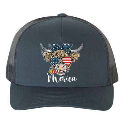 Merica Highland Cow With Bandana Patriotic 4th Of July Yupoong Adult 5-Panel Trucker Hat