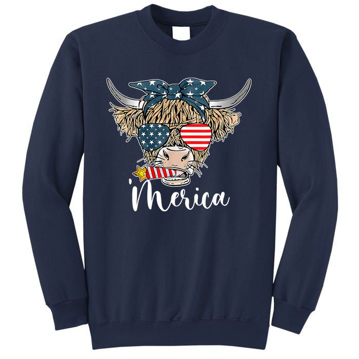 Merica Highland Cow With Bandana Patriotic 4th Of July Sweatshirt