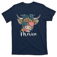 Merica Highland Cow With Bandana Patriotic 4th Of July T-Shirt