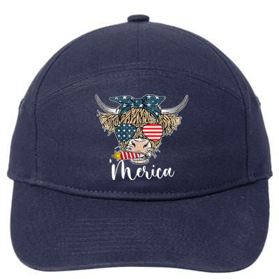 Merica Highland Cow With Bandana Patriotic 4th Of July 7-Panel Snapback Hat