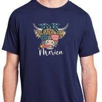 Merica Highland Cow With Bandana Patriotic 4th Of July Adult ChromaSoft Performance T-Shirt