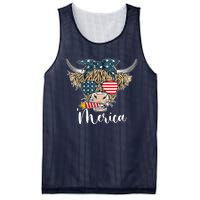 Merica Highland Cow With Bandana Patriotic 4th Of July Mesh Reversible Basketball Jersey Tank