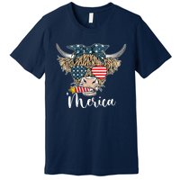 Merica Highland Cow With Bandana Patriotic 4th Of July Premium T-Shirt