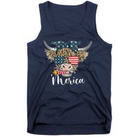 Merica Highland Cow With Bandana Patriotic 4th Of July Tank Top