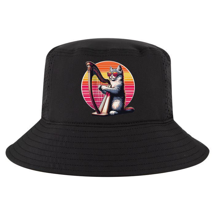 Musician Harpist Cat Wearing Sunglasses Cat Playing Harp Cool Comfort Performance Bucket Hat