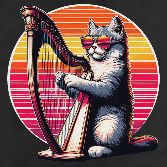Musician Harpist Cat Wearing Sunglasses Cat Playing Harp Cool Comfort Performance Bucket Hat