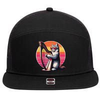 Musician Harpist Cat Wearing Sunglasses Cat Playing Harp 7 Panel Mesh Trucker Snapback Hat