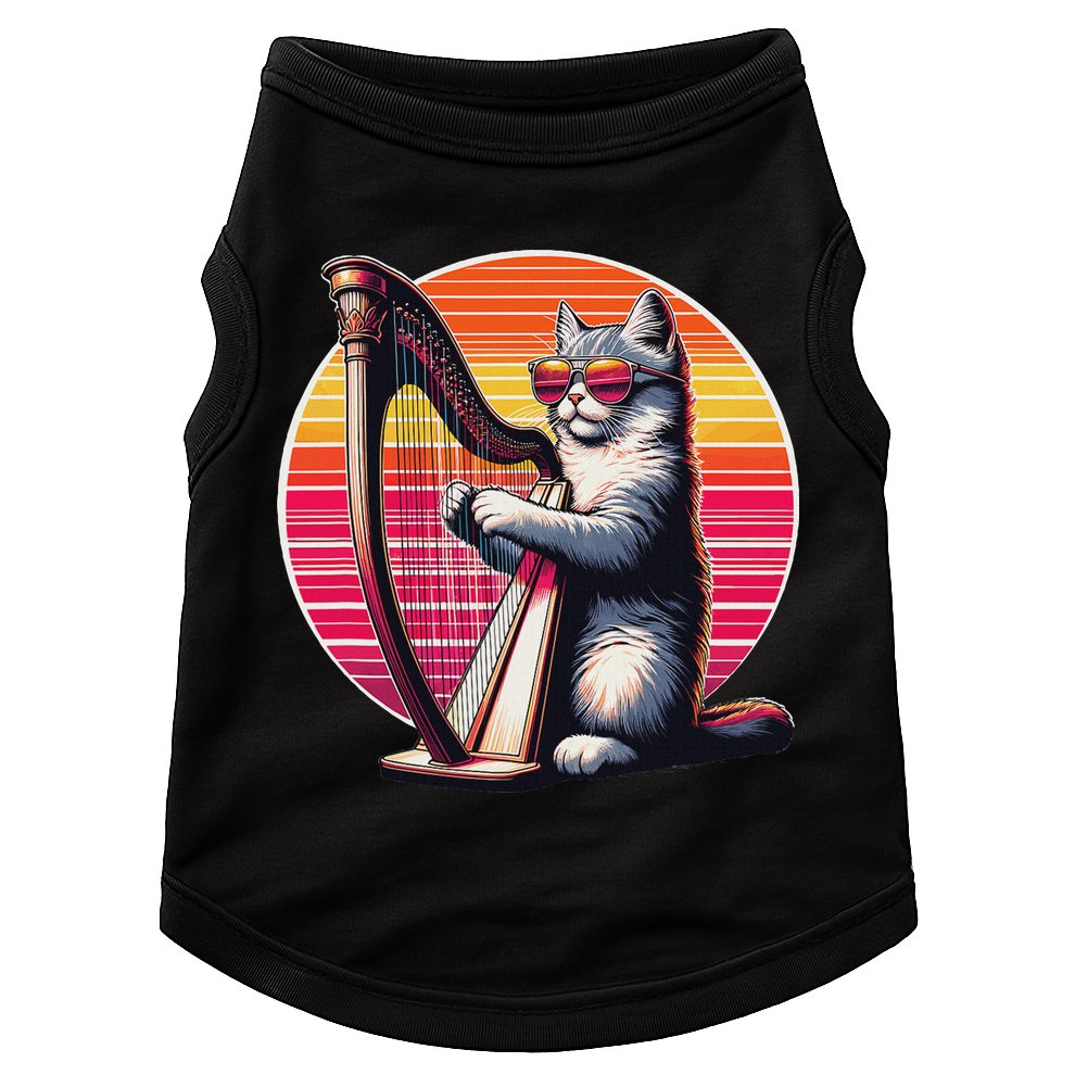 Musician Harpist Cat Wearing Sunglasses Cat Playing Harp Doggie Tank