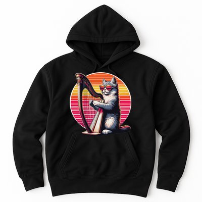 Musician Harpist Cat Wearing Sunglasses Cat Playing Harp Hoodie